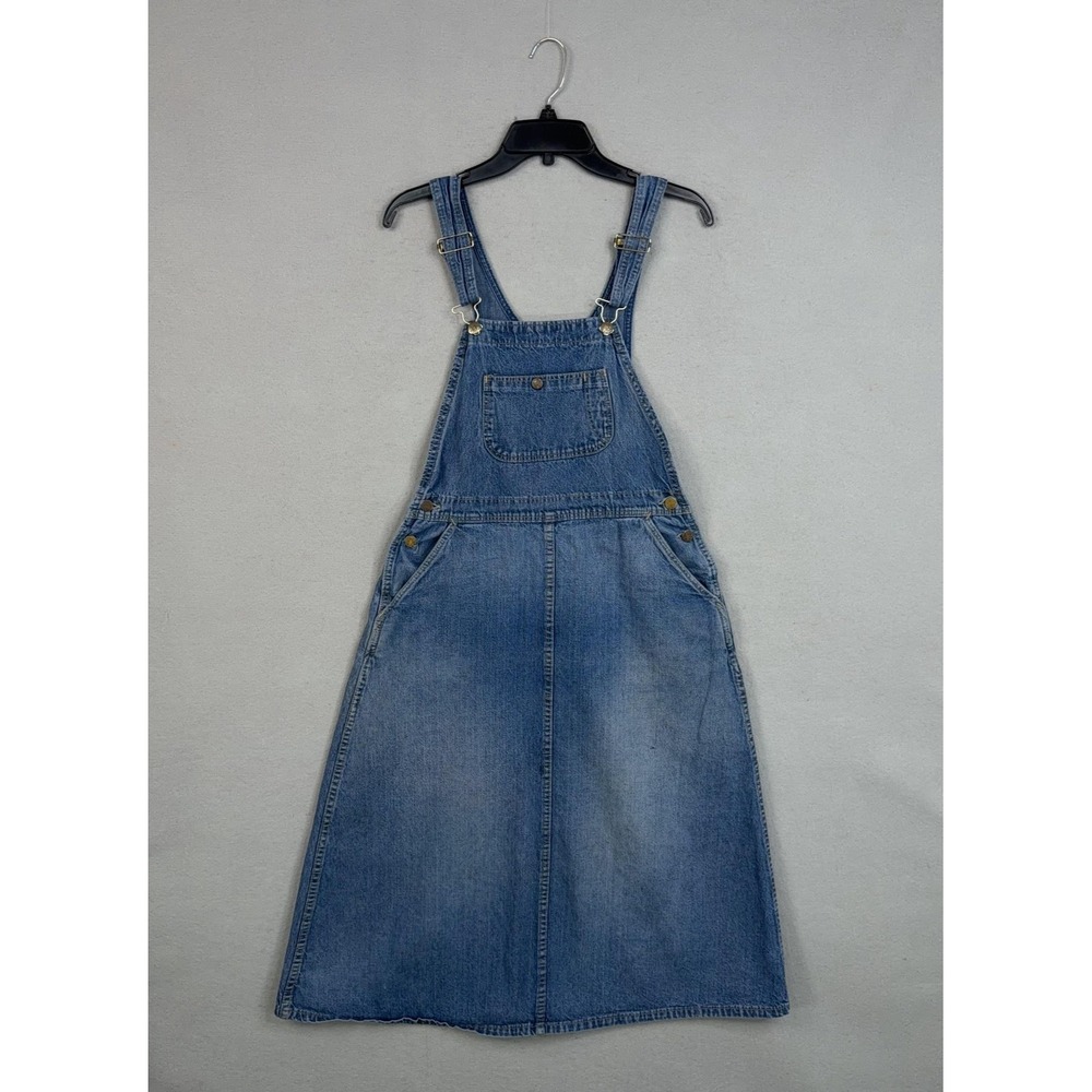 Vintage Pointer Brand Dress Womens 11 Blue Denim Overall Pinafore Midi Pockets